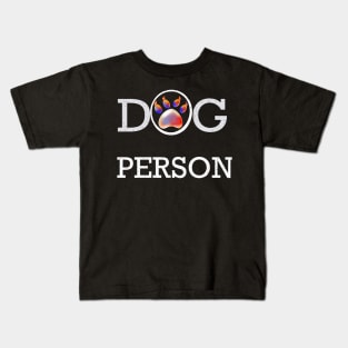 Distressed Dog person slogan with Cute Paw print pattern, psychedelic trippy colours colors Kids T-Shirt